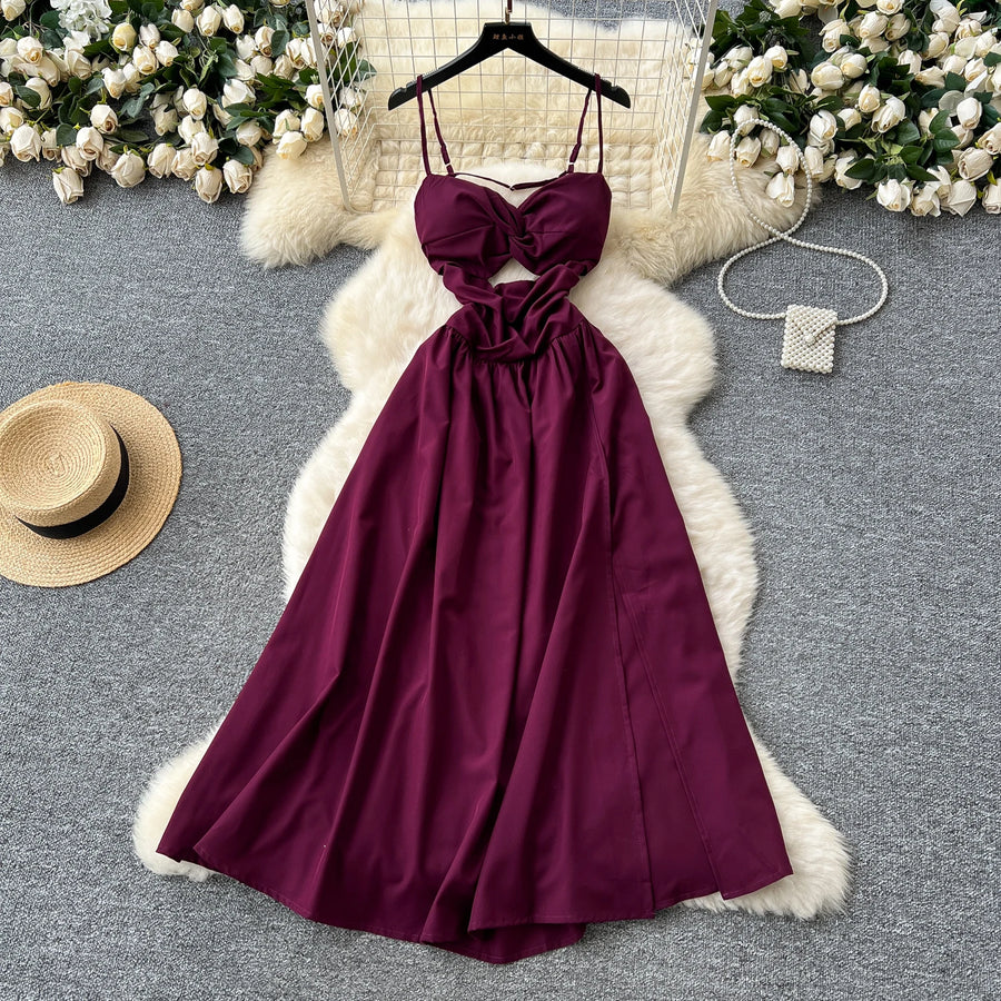 Elegant off-the-shoulder dress with a slit, sexy, openwork, plain, French-style, fashionable, stretchy, fitted, high-quality