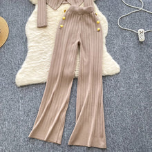 Two Piece Sets Elegant Long Sleeve Button Top + Elastic Long Pants