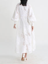 French Elegant Embroidered Round Neck Flare Sleeve Lace Up A-Line Dress High Quality