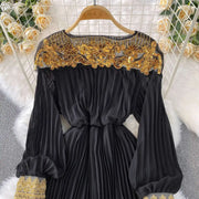 Floor Length Formal Evening Luxury Dress Women Summer Autumn See Through Crochet Crystal Beaded Long Sleeve Maxi Chiffon Dresses
