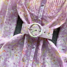 High Quality Belted Lantern Sleeve High Neck Floral Dress