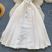 High-quality A-line dress with straps, V-neck, sleeveless, elegant fitted waist
