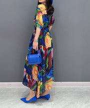 Multicolor three quarter sleeve midi dress with high quality belt