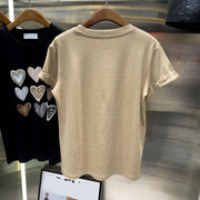 High Quality Pearl Heart Shape Cotton Short Sleeve T-shirt