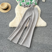 Casual Knitted Sets Ladies O Neck Loose Multicolor Tops+Basic Long Pants American Style High Quality Sweater Suits