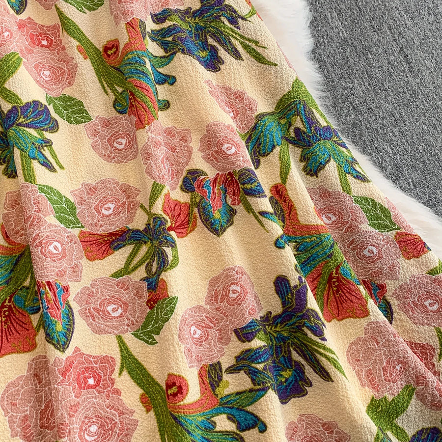 Elegant Vintage Office Long Dress Women Summer V Neck Sleeveless Print Floral Luxury Dress Evening Party Birthday Dresses