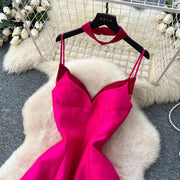 High-waisted, plain A-line formal dresses with thin straps, high quality