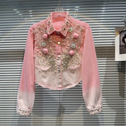 Long sleeve jacket with 3D flowers and high quality pearl