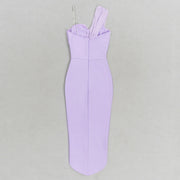 Sexy Midi Dress Strap One Shoulder Draped Fold Sleeveless Bandage Bodycon High Quality