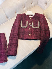 Office Ladies Elegant Two Piece Set Tweed Short Jacket High Waist A-Line Skirt New Spring Slim Fit Fashion Women Matching Sets