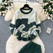 Casual Knitted Sets Ladies O Neck Loose Multicolor Tops+Basic Long Pants American Style High Quality Sweater Suits