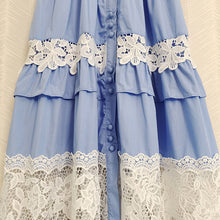 Blue Black White Butterfly Sleeve Long Dress with High Quality Lace