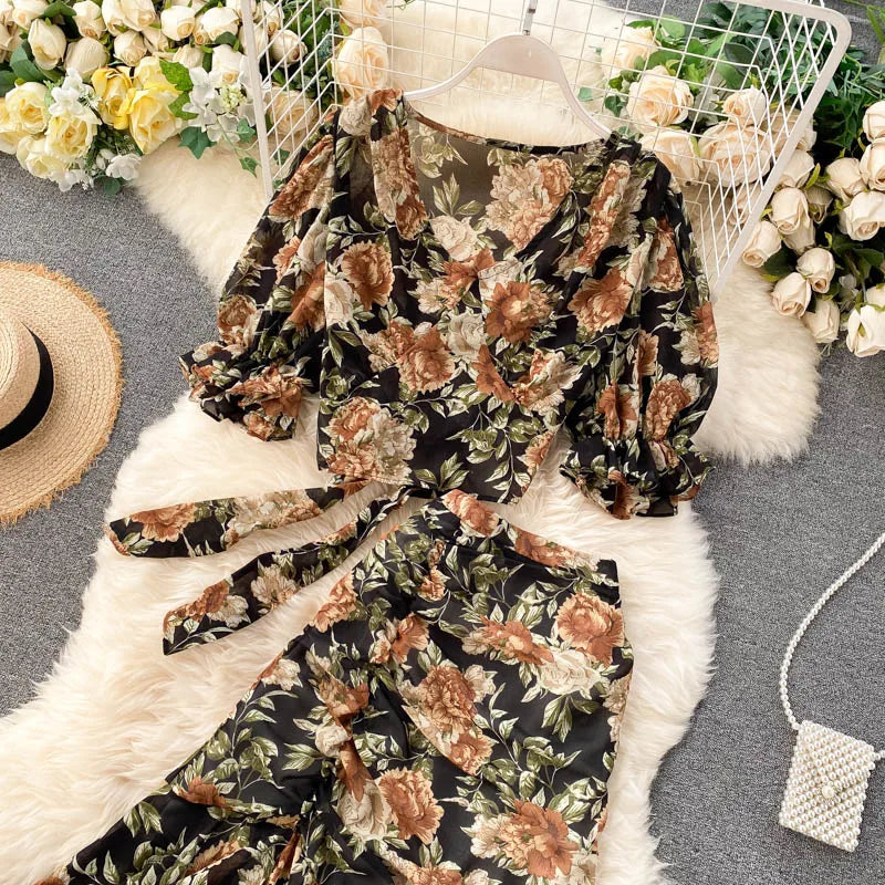 Sexy Two Pieces Sets Chic Bandage chiffon Shirt Top with sweet High Waist mermaid Skirt Beach Vacation Sets