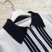 Two Piece Set Stripe Zipper Cardigan + High Quality Harem Pants