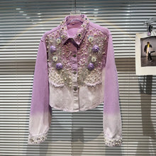 Long sleeve jacket with 3D flowers and high quality pearl