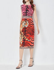 High Quality Vintage High Waist Sleeveless Leopard Dress