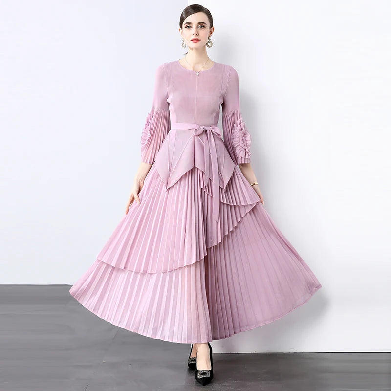 Miyake Spring Women's Clothing French Light Luxury Temperament Elegant Pleated Clothes Two-piece Set  Irregular Skirt 2025