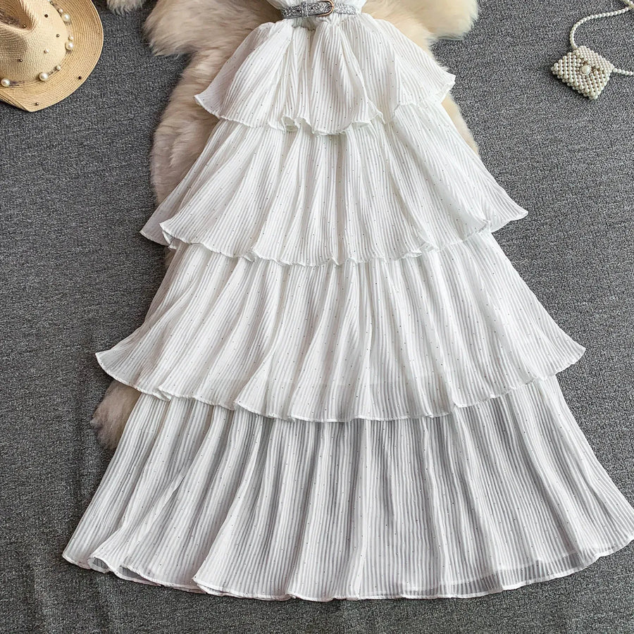 Women Long Dress Cake Dresses A Line Vestidos  Streetwear V Neck Short Sleeve Elegant Party Work Slim Fit Casual Summer