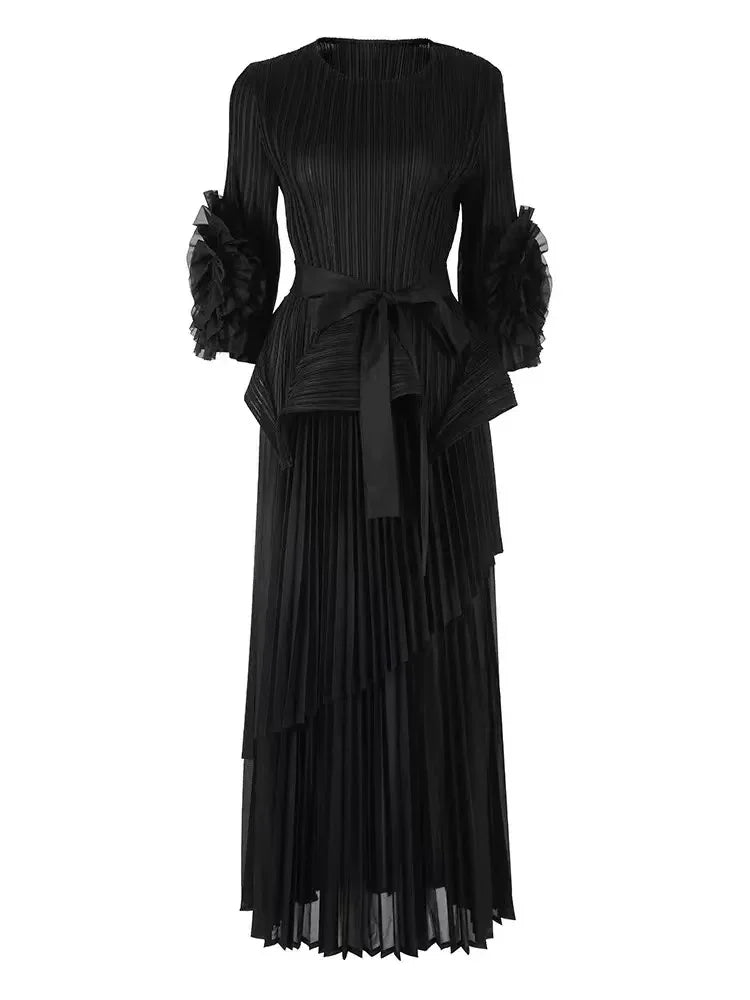 Miyake Spring Women's Clothing French Light Luxury Temperament Elegant Pleated Clothes Two-piece Set  Irregular Skirt 2025