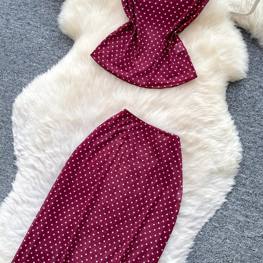 French-style gentle polka dot sleeveless two-piece set for women Summer slim-fit elegant business suit