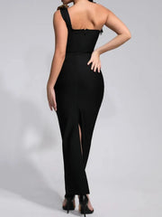 High Quality Elegant One Shoulder Sexy Bodycon Bandage Long Dress