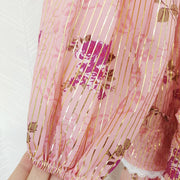 High Quality Flower Printed Hollow Out Elegant Maxi Long Ruffle Dress