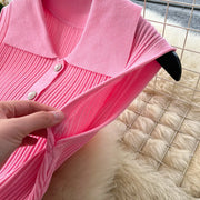 SINGREINY 1950s Ribbed Knit Dress Sleeveless Lapel Belt French Ins Chic Spring Summer Celebrity Style Feminine A-line Long Dress