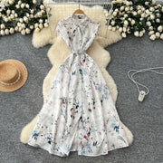 Dress Women Long Dresses High Waist Vestidos Polo Collar Short Sleeve Elegant Splice Y2k Streetwear Work Party Night Print