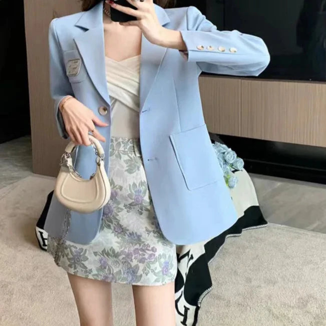 High-end and light luxury long-sleeved top+skirt two-piece set