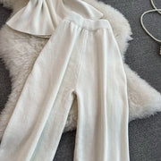 Pant Set Women Two Piece Sets Matching Sets Sleeveless Knitted Slim Fit Tops Wide Leg Long Pants High Elastic Waist Casual
