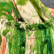Elegant two-piece set pleated summer chiffon shirt + high-quality floral print pleated wide-leg pants