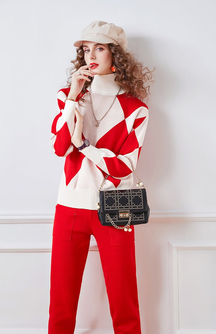 Two Piece Set Turtleneck Long Sleeve Sweater + High Quality Harem Pant