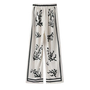 2024 Summer Fashion Print Long Pant Sets Women's Lapel Long Sleeve Shirt Wide Leg Trousers Lady Chic 2 Pieces Sets Street Outfit