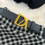 Women Elegant Style Two-piece Winter Lantern Long Sleeve Stand Collar Slim Knit Top High Waist Plaid Skirt Two-piece Set Women