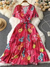 High Quality Elegant Casual Pleated Floral Print Dress
