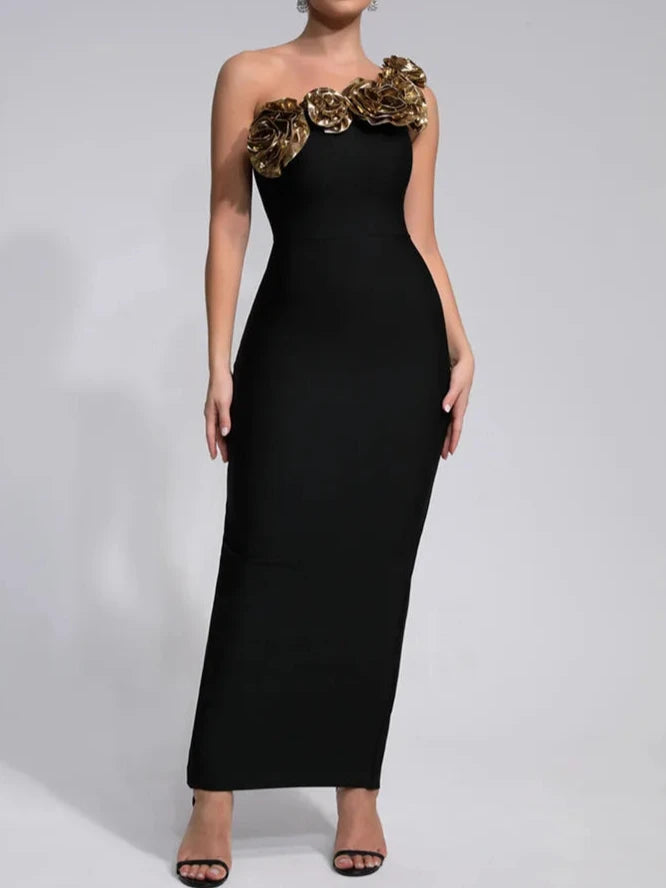 High Quality Elegant One Shoulder Sexy Bodycon Bandage Long Dress