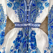 2023 Spring Autumn Women Short Dress Runway V-Neck Long Lantern Sleeve Single Breasted High Waist Party Vestidos A2297