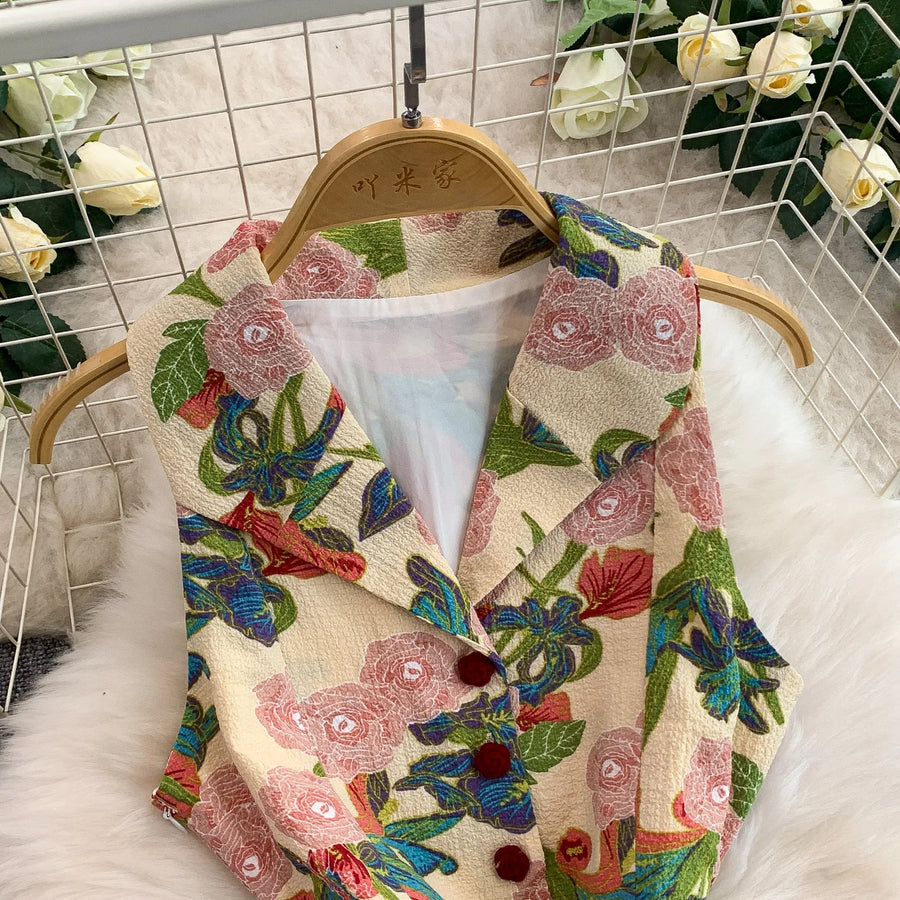 Elegant Vintage Office Long Dress Women Summer V Neck Sleeveless Print Floral Luxury Dress Evening Party Birthday Dresses