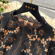 Chic vintage Hook flower hollow lace long sleeve Elegant Fairy korean fashion autumn Party women clothing