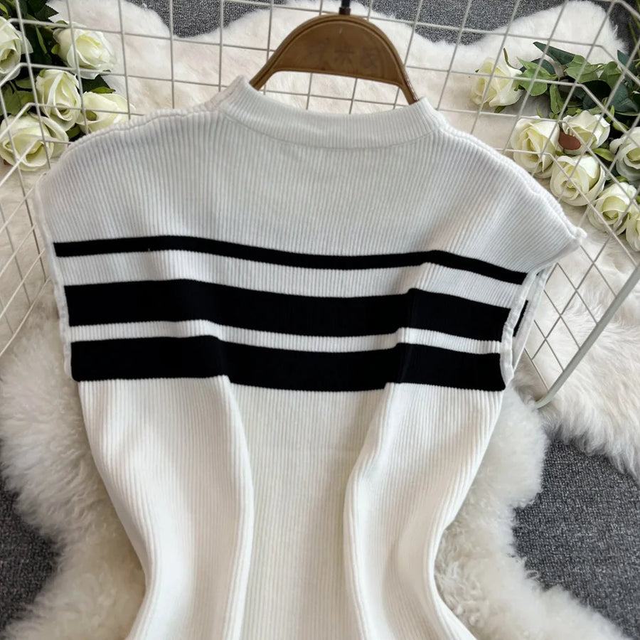 Pant Set Women Two Piece Sets Matching Sets Sleeveless Knitted Slim Fit Tops Wide Leg Long Pants High Elastic Waist Casual