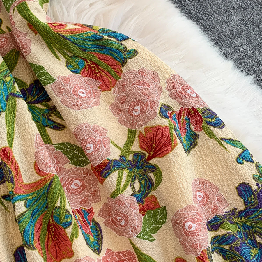 Elegant Vintage Office Long Dress Women Summer V Neck Sleeveless Print Floral Luxury Dress Evening Party Birthday Dresses