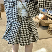 Plaid tweed set: retro jacket and high-quality pleated skirt