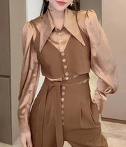 Elegant 3 piece sets high quality high waist harem shirts+pants