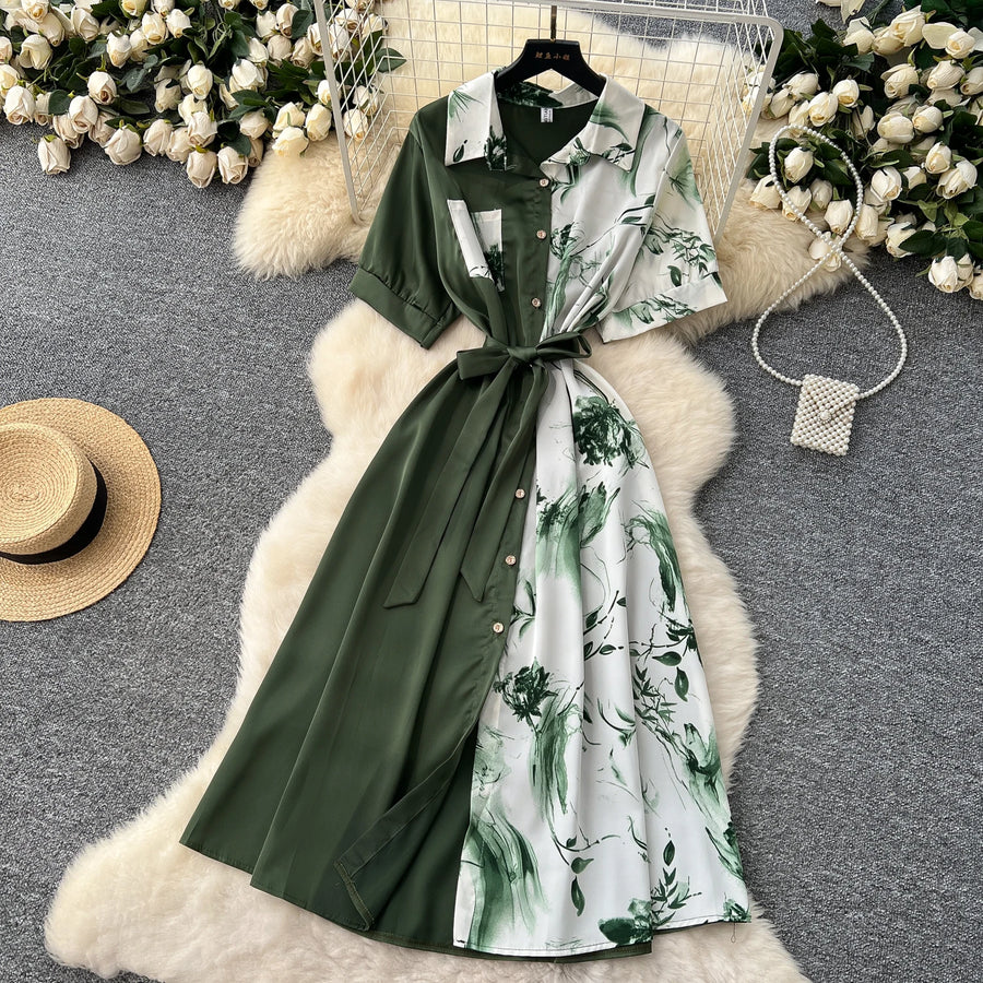 Chic Single Breasted Spliced Elegant Korean Fashion Fairy Sexy High Waist Vestidos Summer High Street Women Vacation