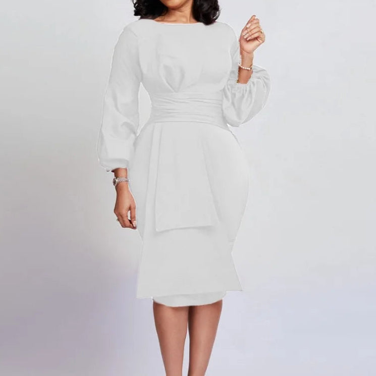 Elegant Office Dresses Round Neck Full Sleeve High Waist