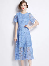 High quality openwork lace short sleeve round neck high-end vintage dress