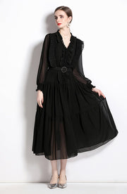 High Quality Elegant V Neck High Waist Maxi Dress