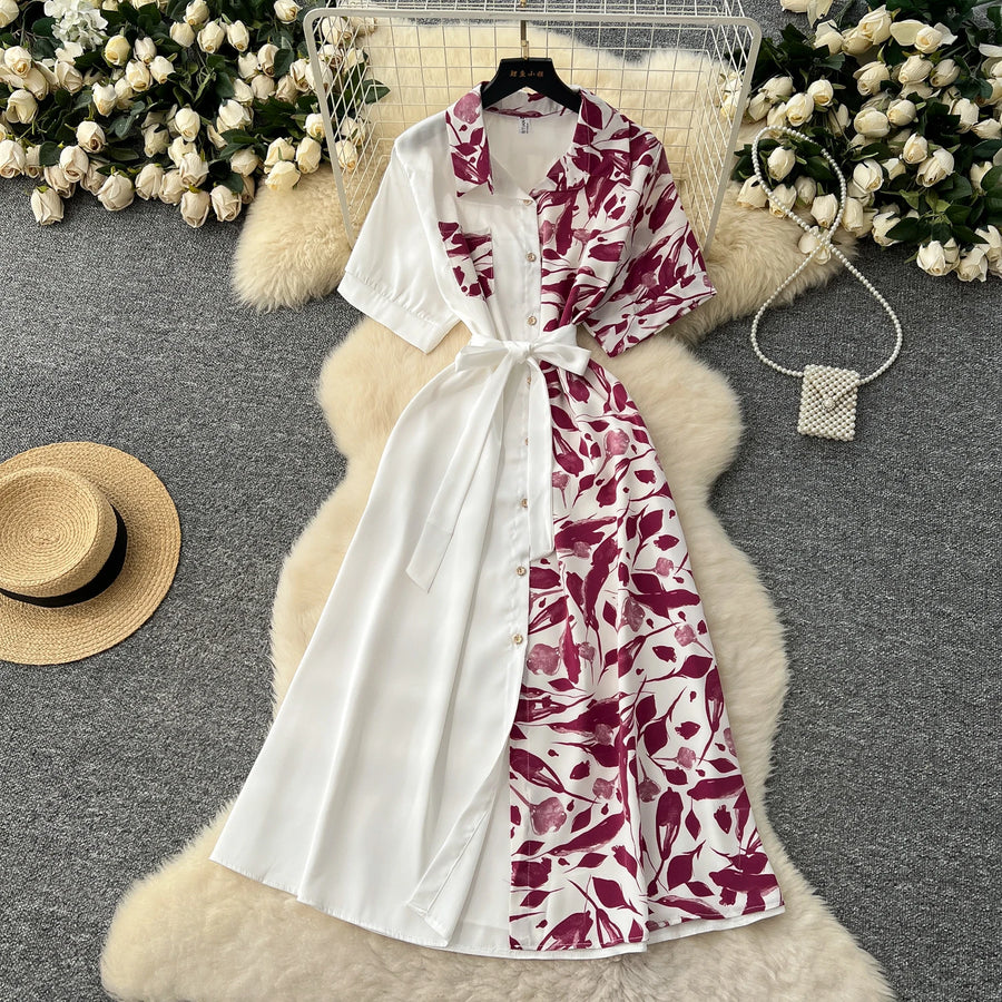 Chic Single Breasted Spliced Elegant Korean Fashion Fairy Sexy High Waist Vestidos Summer High Street Women Vacation