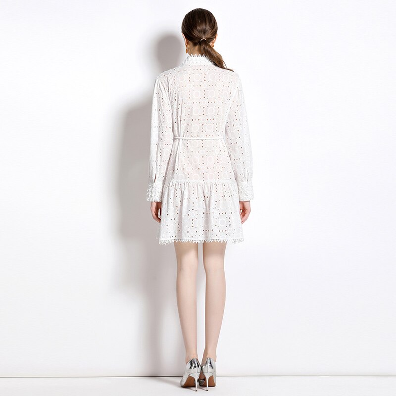 High Quality High Neck Long Sleeve Short White Dress