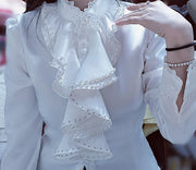 High quality pearl collar long sleeve white shirt